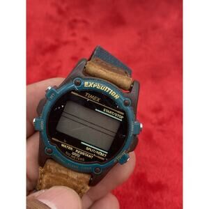 Timex Expedition Indiglo Digital Watch Alarm Teal & Orange Leather Need Battery